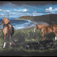 BAIE D'ECALGRAIN ET CHEVAUX (bay of ecalgrain and horses) -  40x50cm